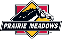 Prairie Meadows logo featuring a galloping horse with a yellow mountain backdrop and the text 'Prairie Meadows' beneath.