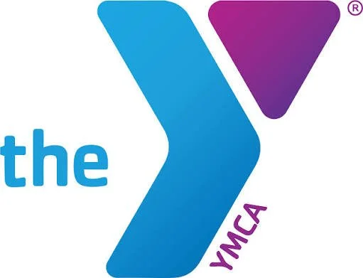 Logo of the YMCA with blue and purple stylized Y shapes and text 'the YMCA'.