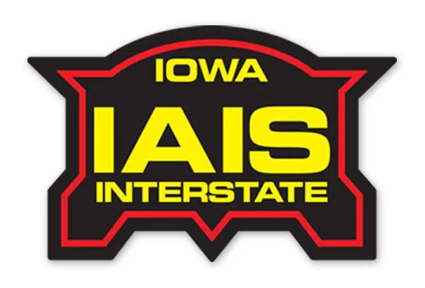 Iowa IAIS Interstate logo with black background, red border, and yellow text