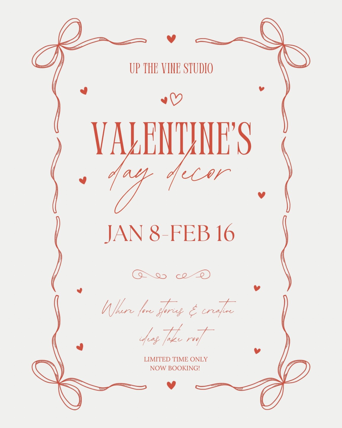 Love is in the details 🤍

Our Valentine&rsquo;s Day decor is coming to both Studio A (light &amp; airy) and Studio B (dark &amp; moody) for a limited time &mdash; Jan 8 through Feb 16💘💌

Whether you&rsquo;re grabbing your bestie for a fun shoot or