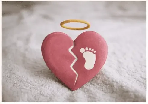 A broken heart with a baby’s feet, highlighting reproductive trauma - Whole Mother Story