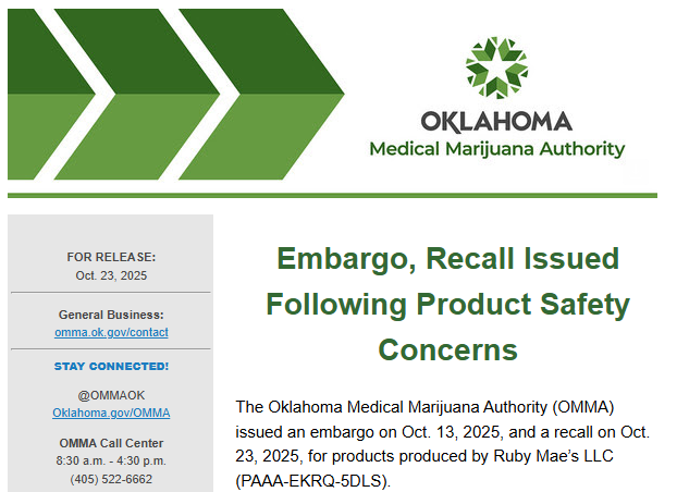 Public Notice Regarding OMMA Advisory on Ruby Mae’s LLC