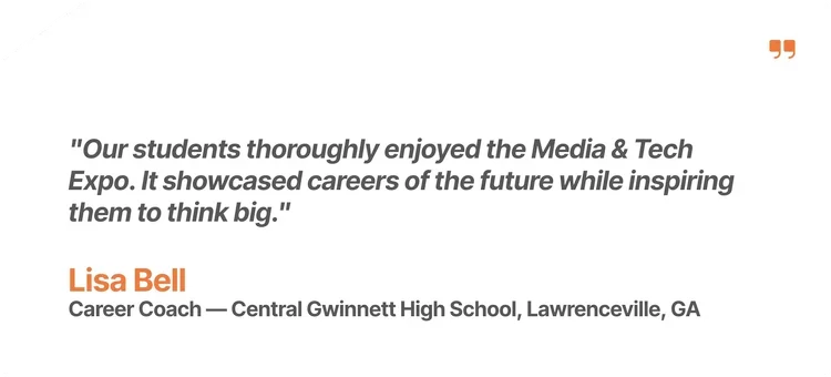 Testimonial from high school educator about Artist Spotlight Youth Media and Tech Expo inspiring students to explore future careers in technology and media