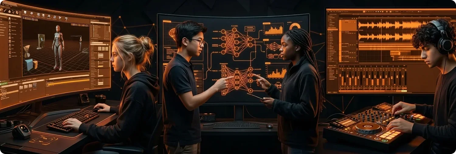 Students working on AI, animation, and music production at Artist Spotlight Youth Media and Tech Expo showcasing real-world tech and creative careers