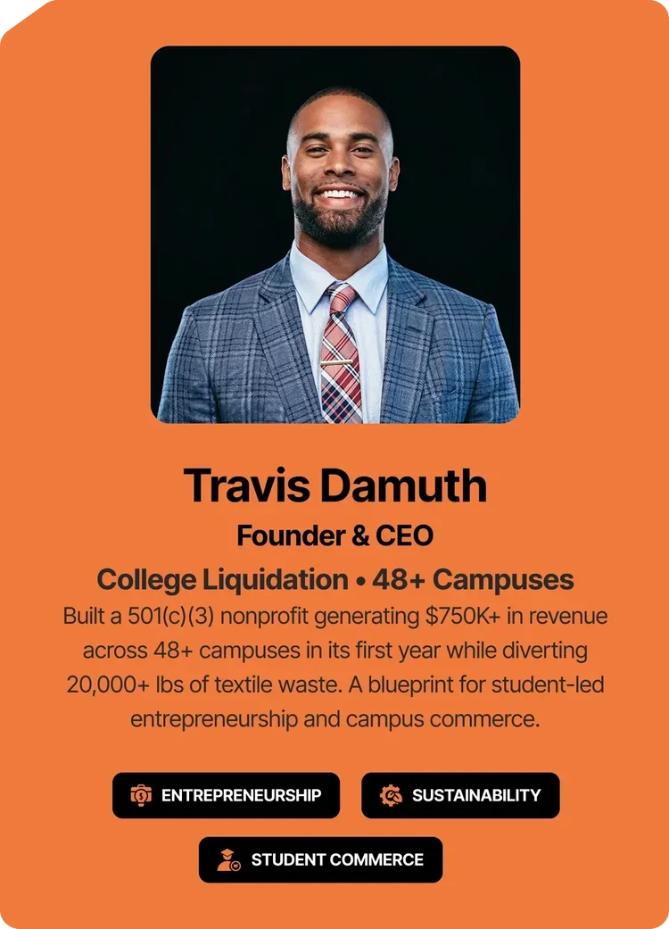 Travis Damuth, founder and CEO of College Liquidation speaking about student entrepreneurship at Artist Spotlight Youth Media and Tech Expo