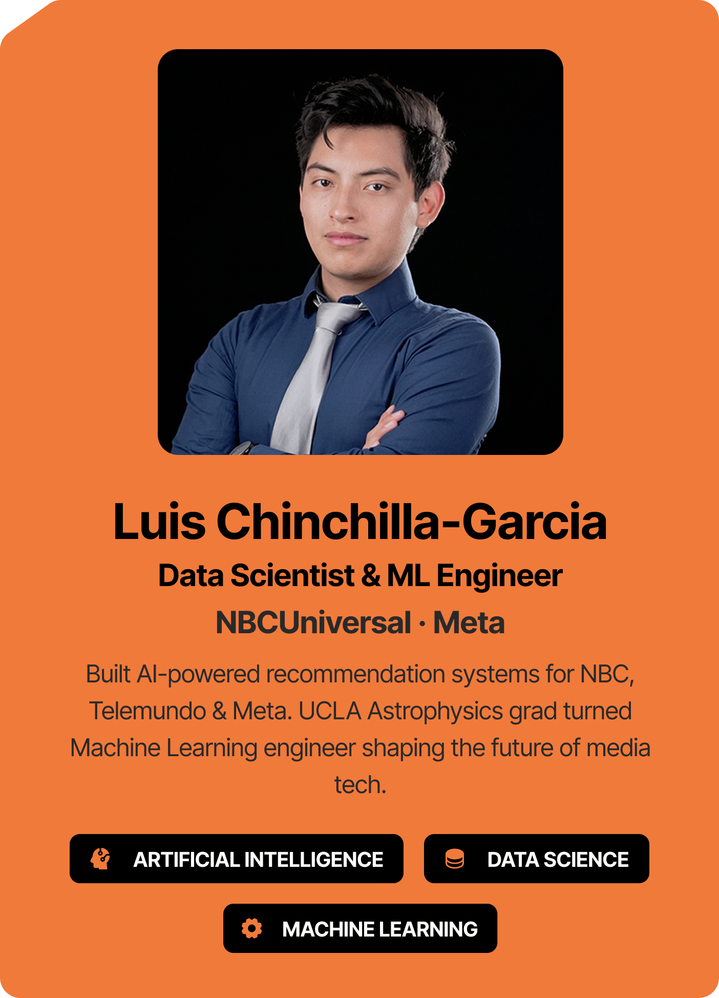 Luis Chinchilla-Garcia, data scientist and machine learning engineer at NBCUniversal and Meta speaking at Artist Spotlight Youth Media and Tech Expo