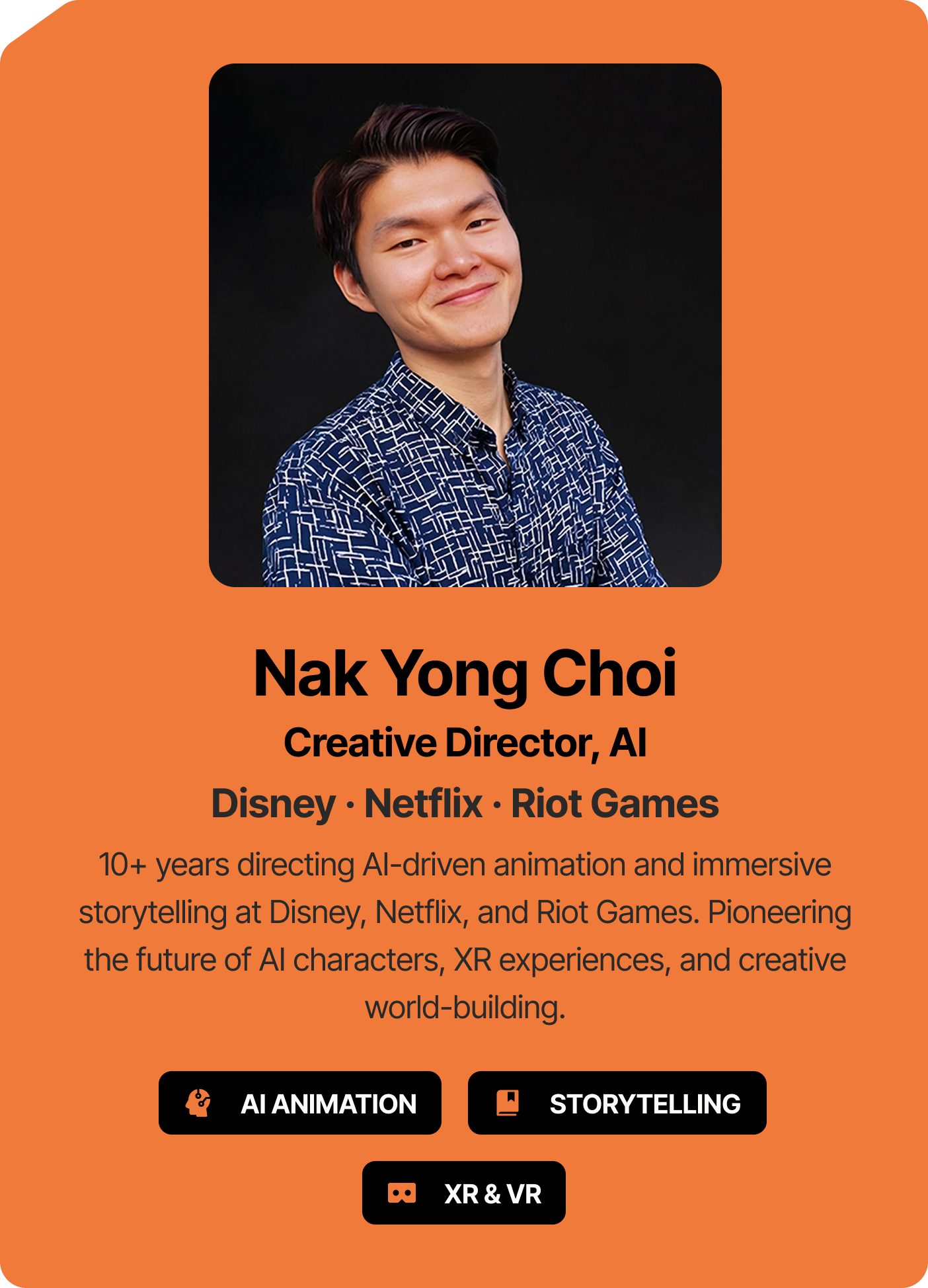 Nak Yong Choi, AI creative director working with Disney, Netflix, and Riot Games speaking at Artist Spotlight Youth Media and Tech Expo
