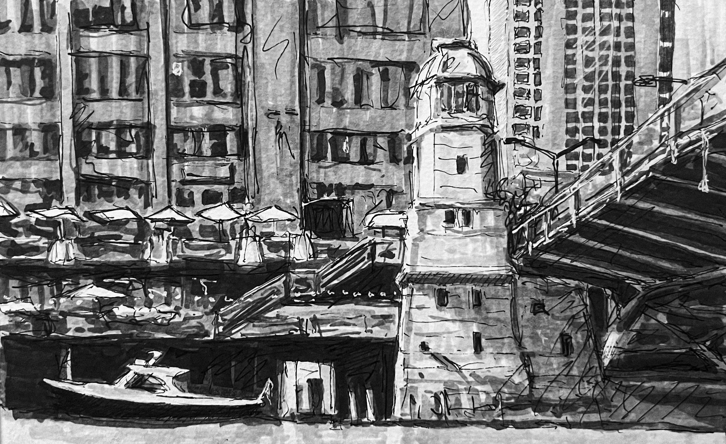 Pen and marker - Chicago River Walk
