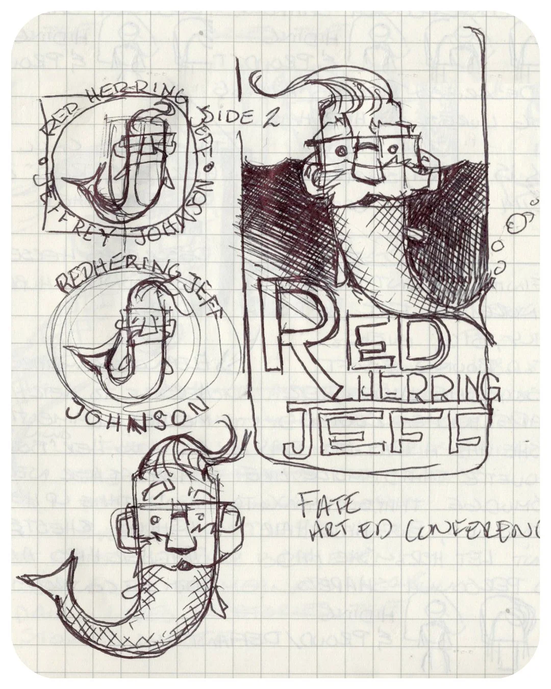 Page of icon and letterhead exploratory sketched for Red Herring Jeff.