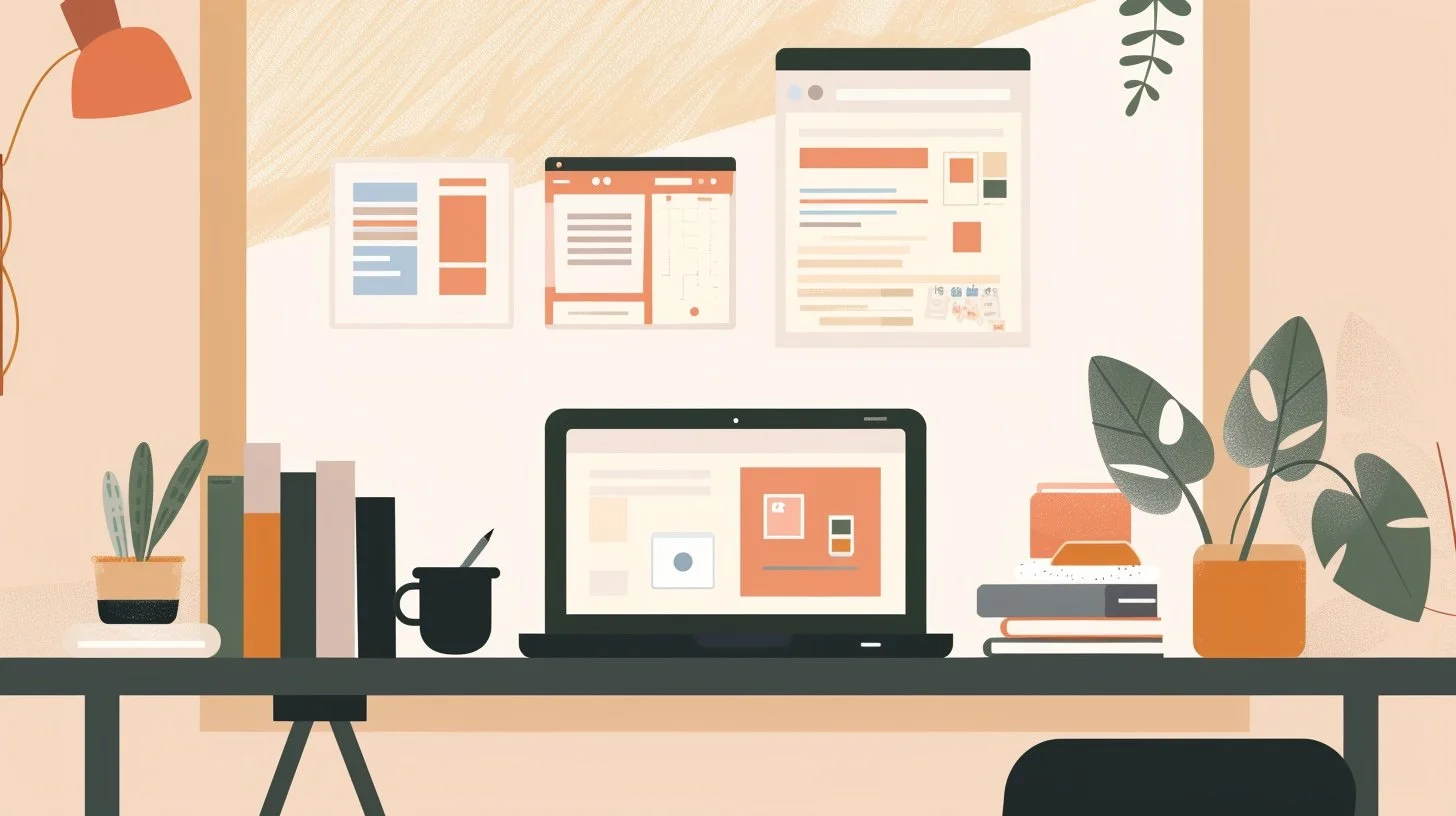 Complete AI business bundle for women entrepreneurs - illustration of digital workspace with AI tools and training materials.