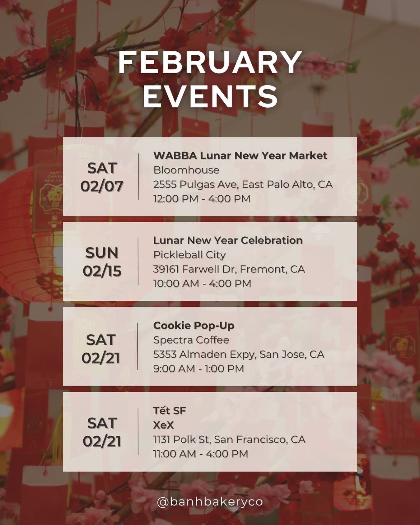 We&rsquo;re all over the Bay this month celebrating Lunar New Year 🧧✨ 

Come say hi, grab some cookies, and celebrate with us. Save the dates 🤎

📍@wearebobaxbtsarmy @bloomhouseepa
Feb 7 | 12&ndash;4 PM

📍@pickleballcityfremont 
Feb 15 | 10&ndash;