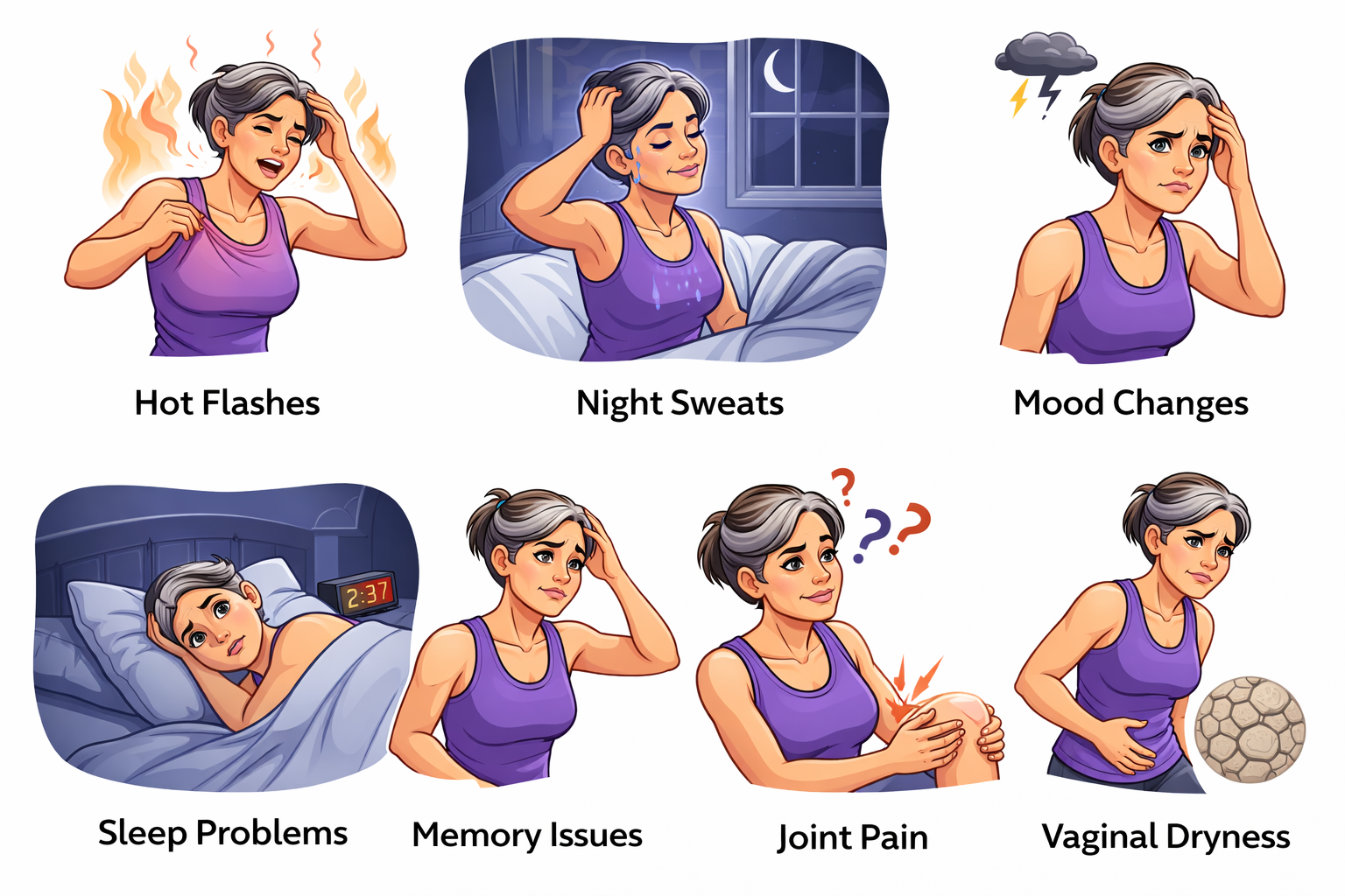 What are the common symptoms of Mnopause?