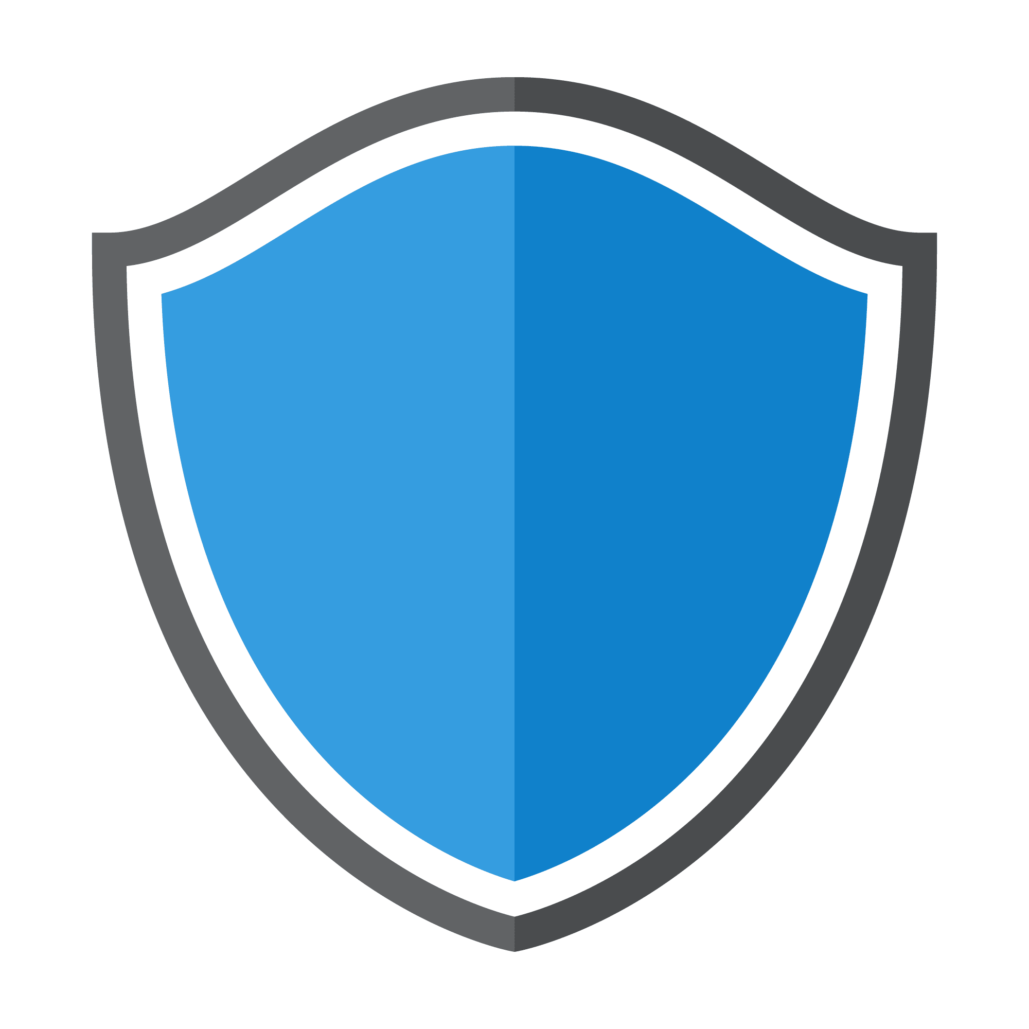 A blue shield with a black and darker blue outline, symbolizing protection or security.