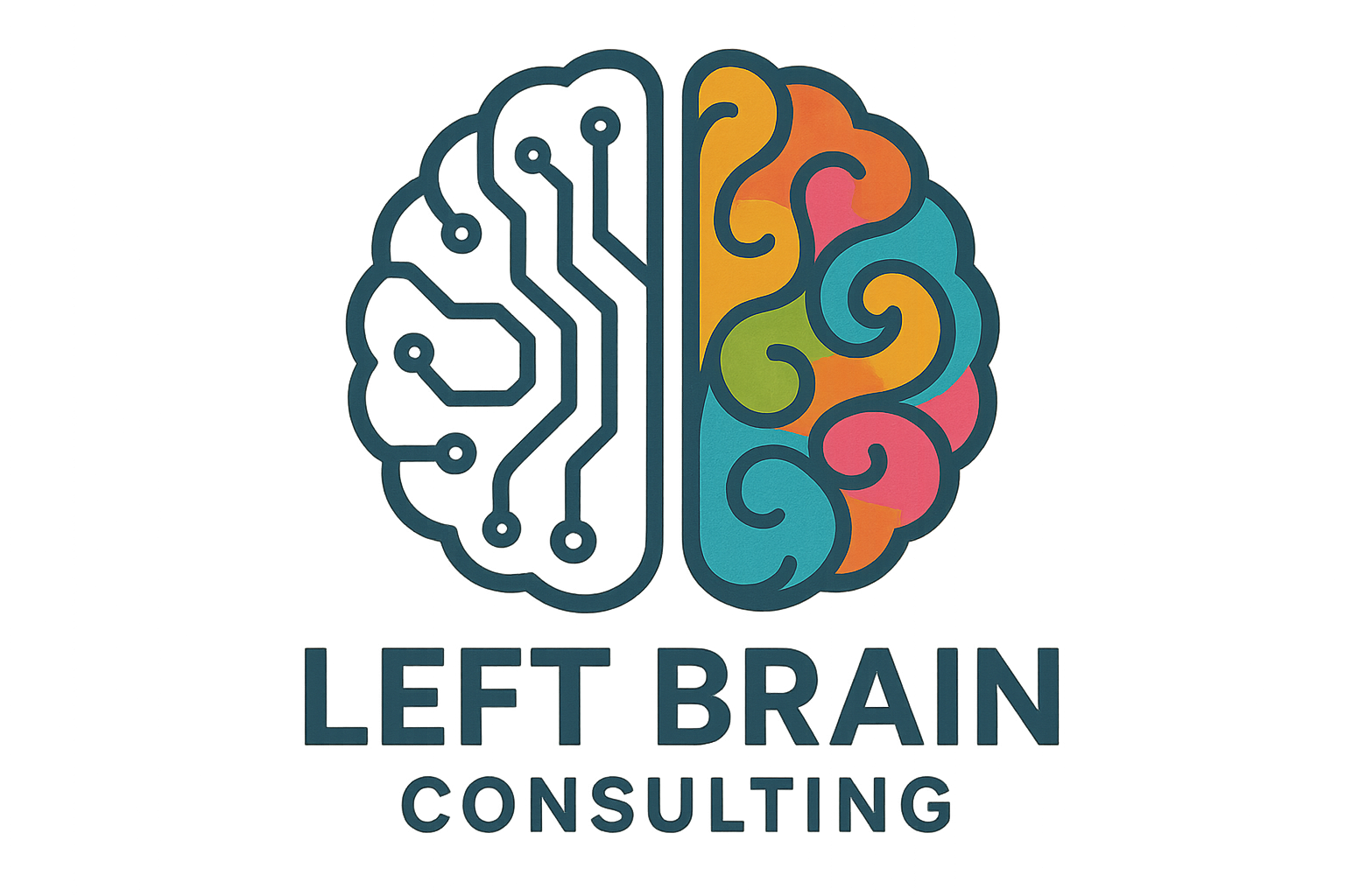 A logo of a stylized brain with the left side depicted as a circuit board and the right side as colorful swirling patterns. Below the brain, the text reads 'LEFT BRAIN CONSULTING'.