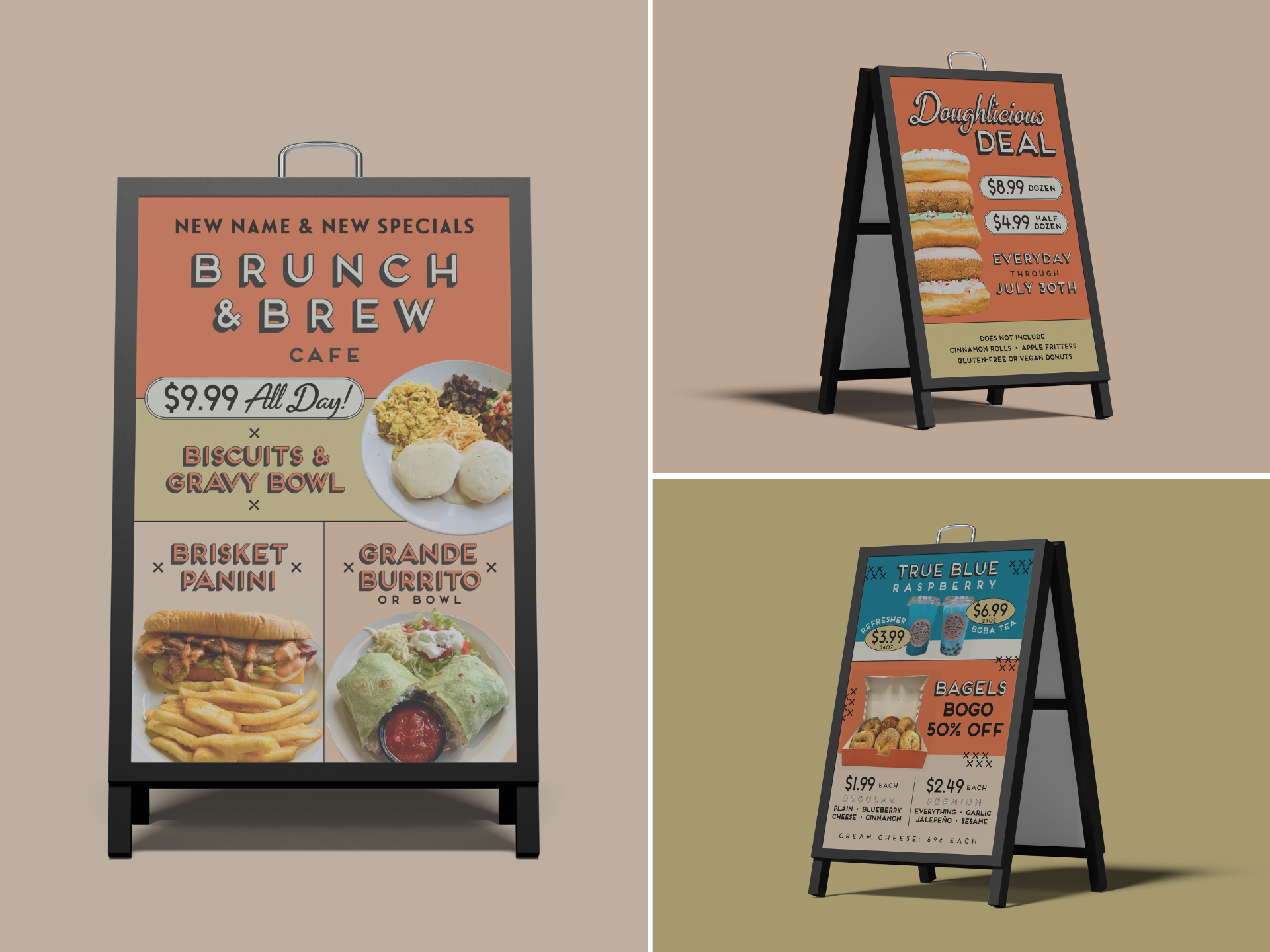 A-frame advertisement signs for Brunch & Brew