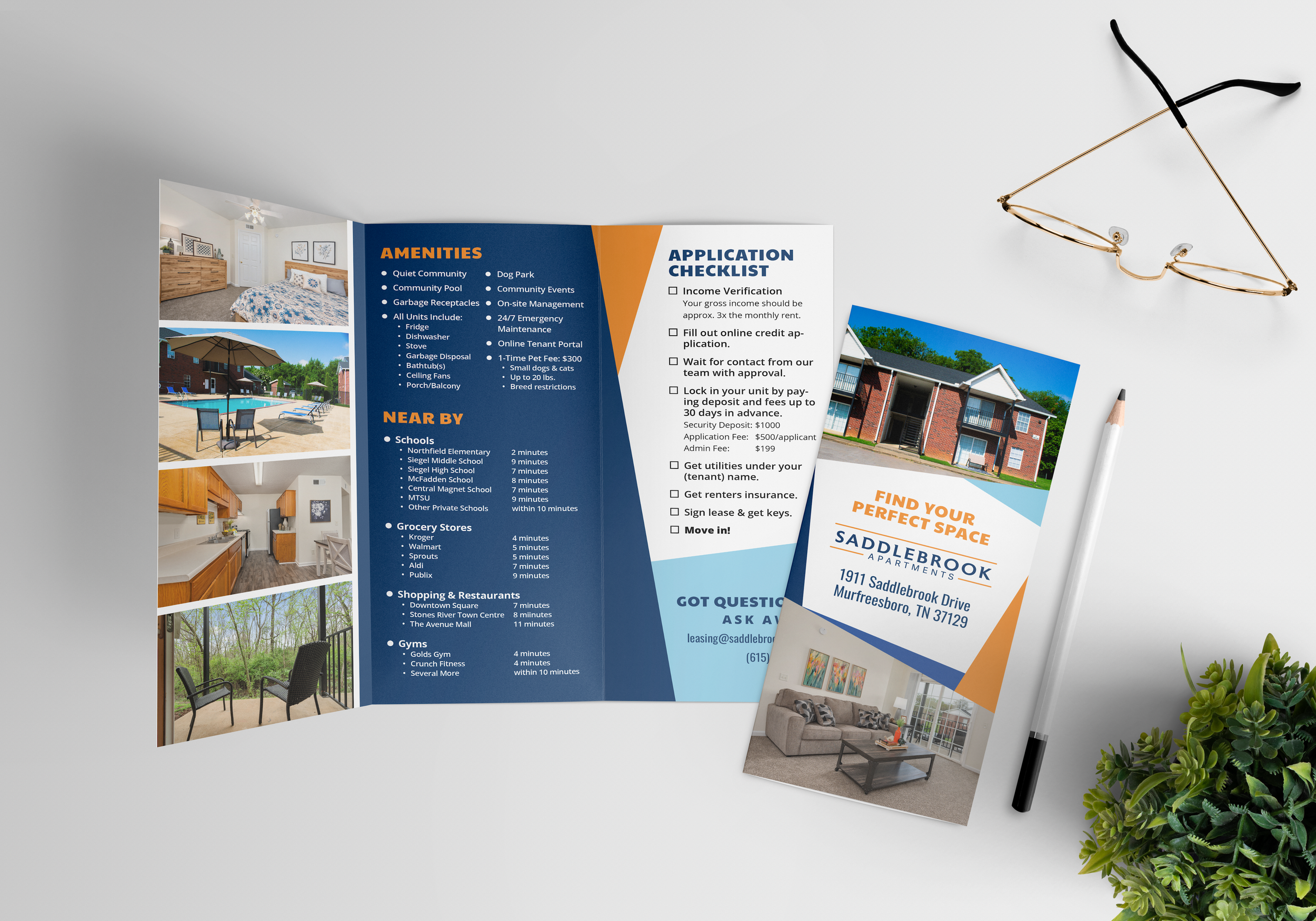 Trifold Brochure for Saddlebrook Apartments