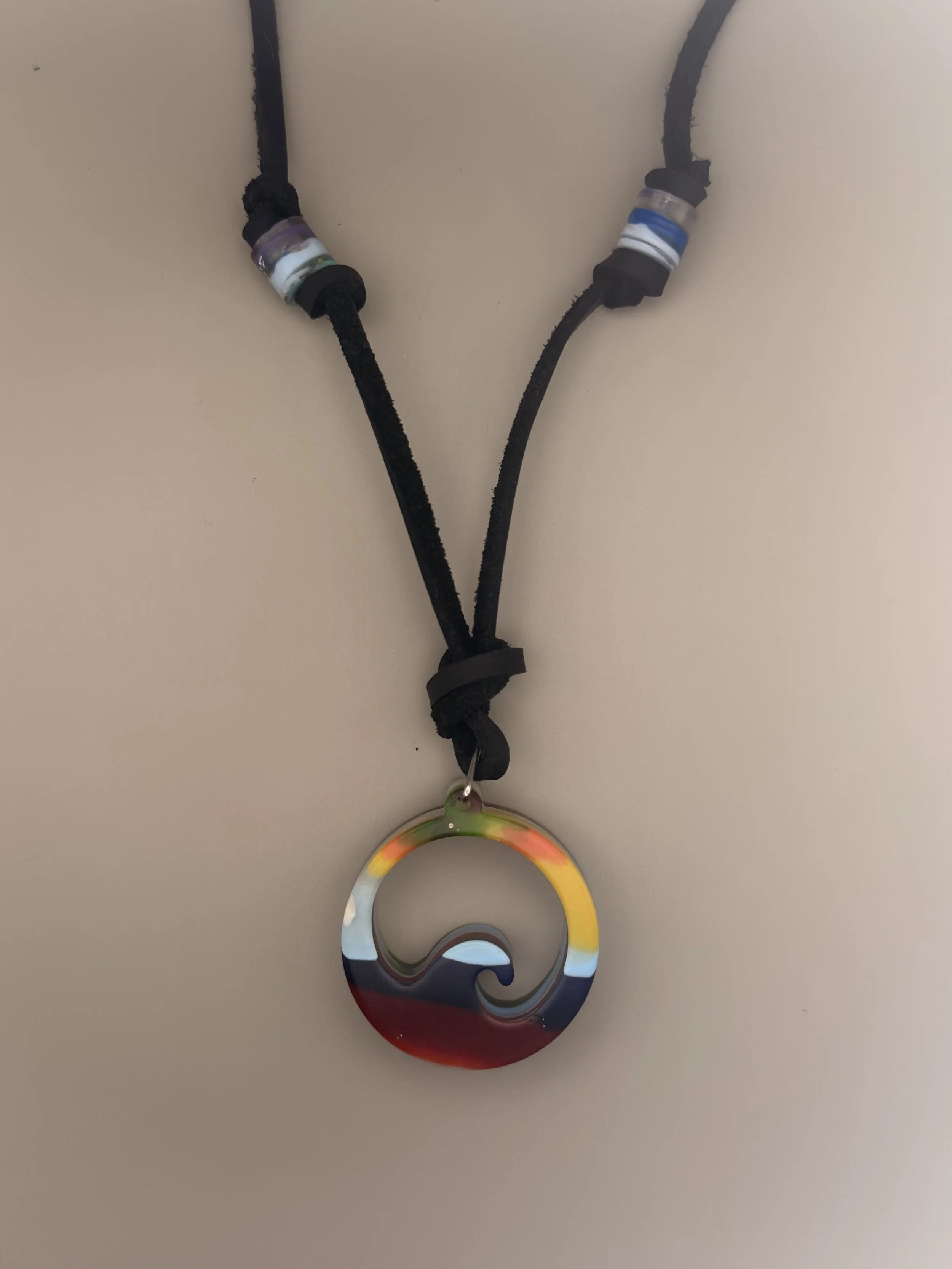 Ocean Wave Surfite Leather Pendant
