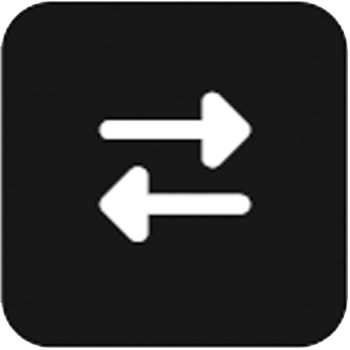A black sign with white arrows pointing right and left, indicating directions.