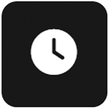 A black square clock icon with a white clock face showing the time as 10:10.