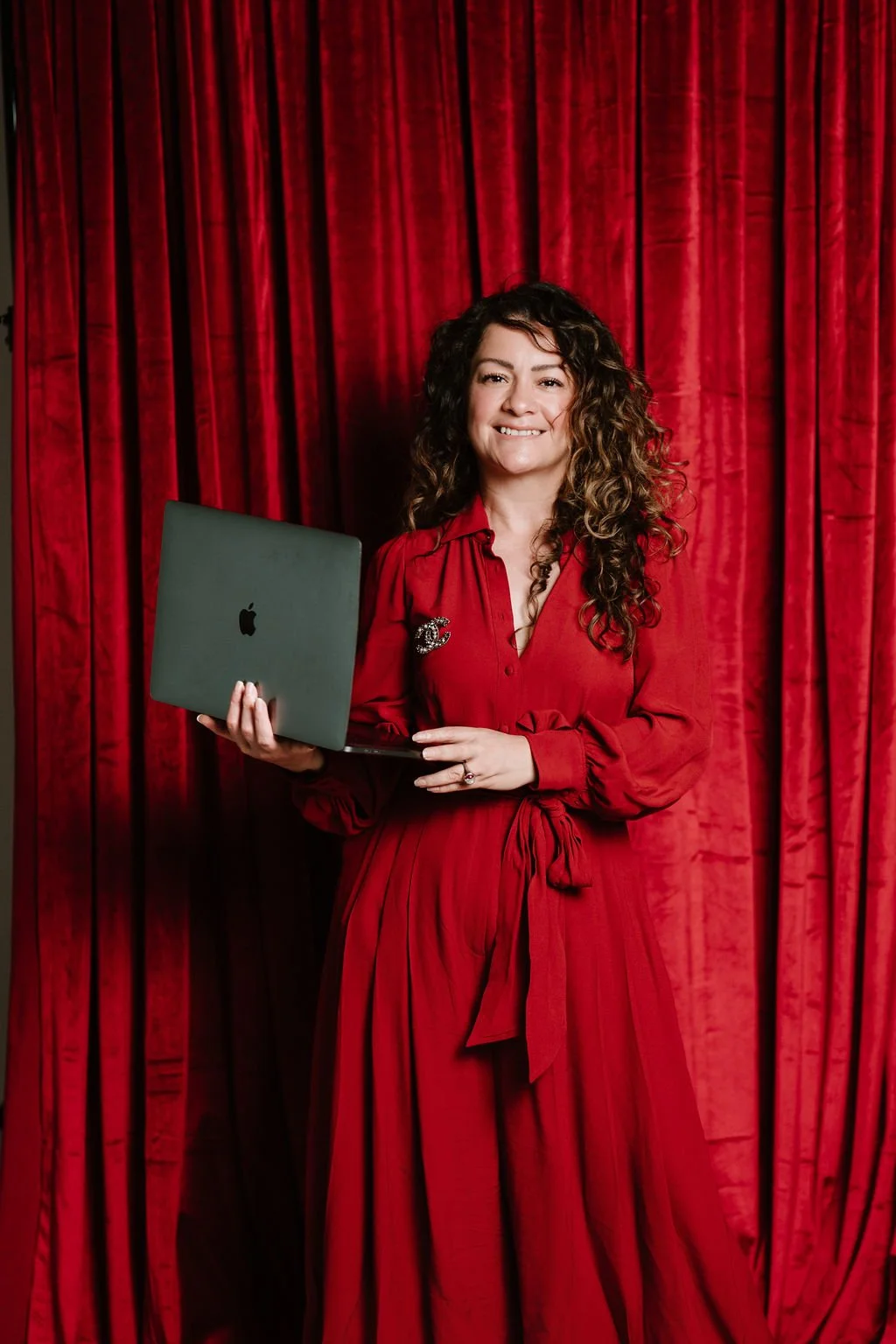 Cynthia Platero, executive coach, on her laptop.