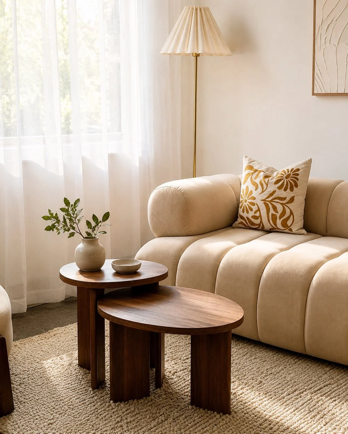 Counselling room at MindNest Counselling in Illawong with a lounge, small table, plant and soft neutral furnishings.