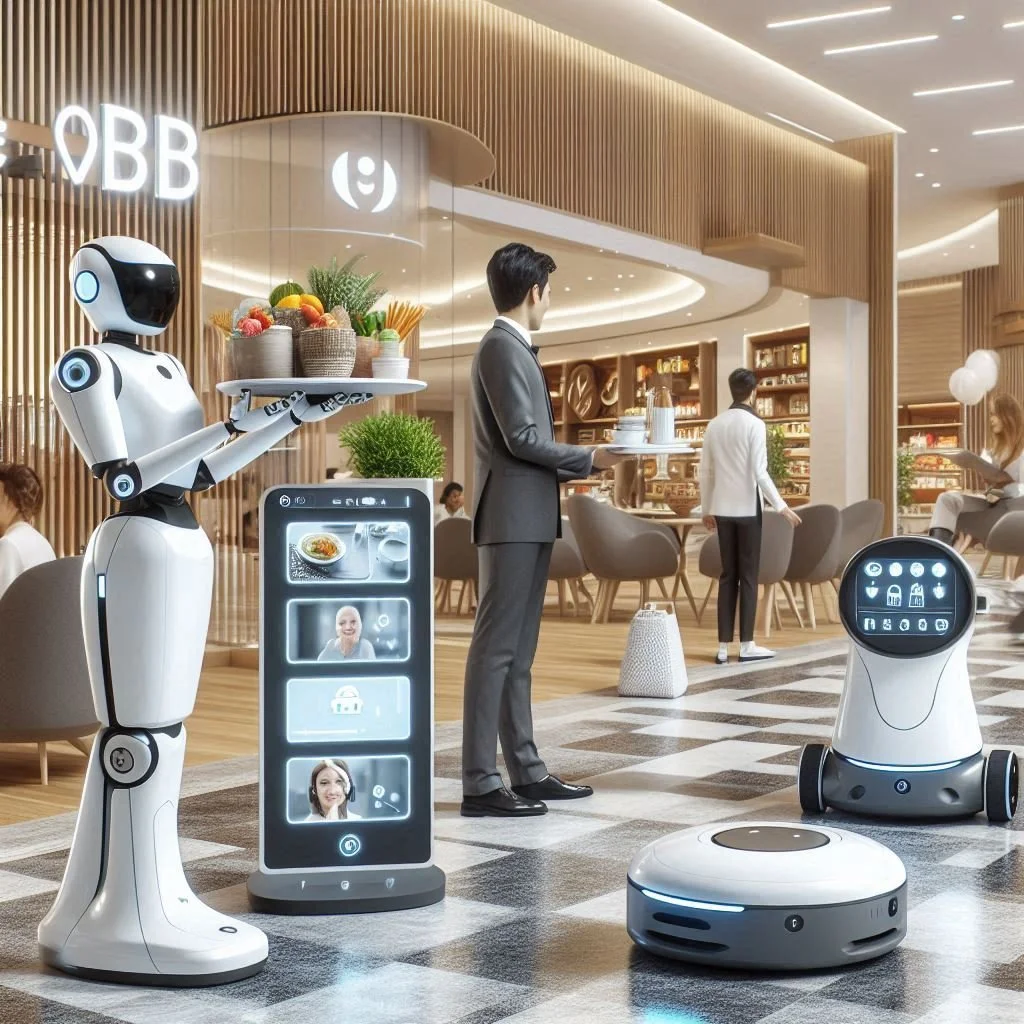 Restaurant service robot delivering food to guests