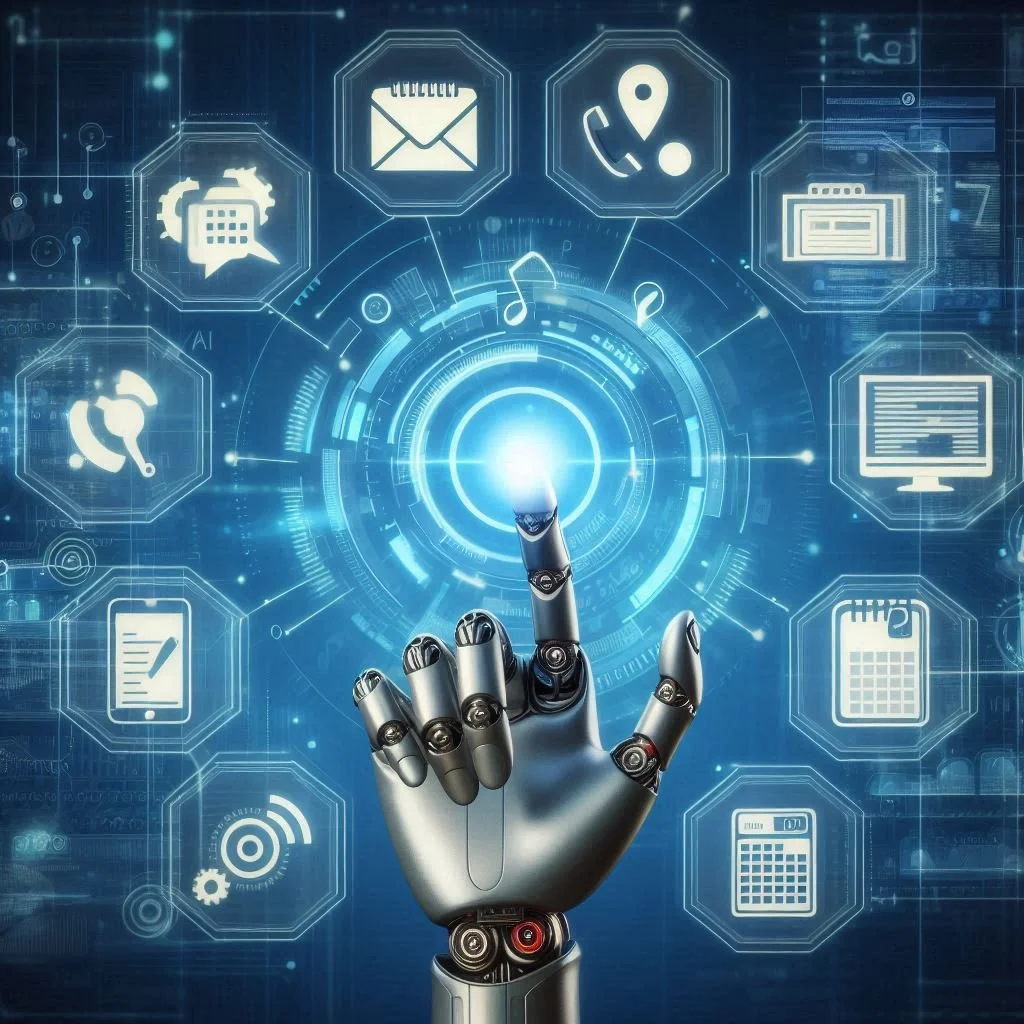 AI Digital Commerce robotic hand clicking digital services