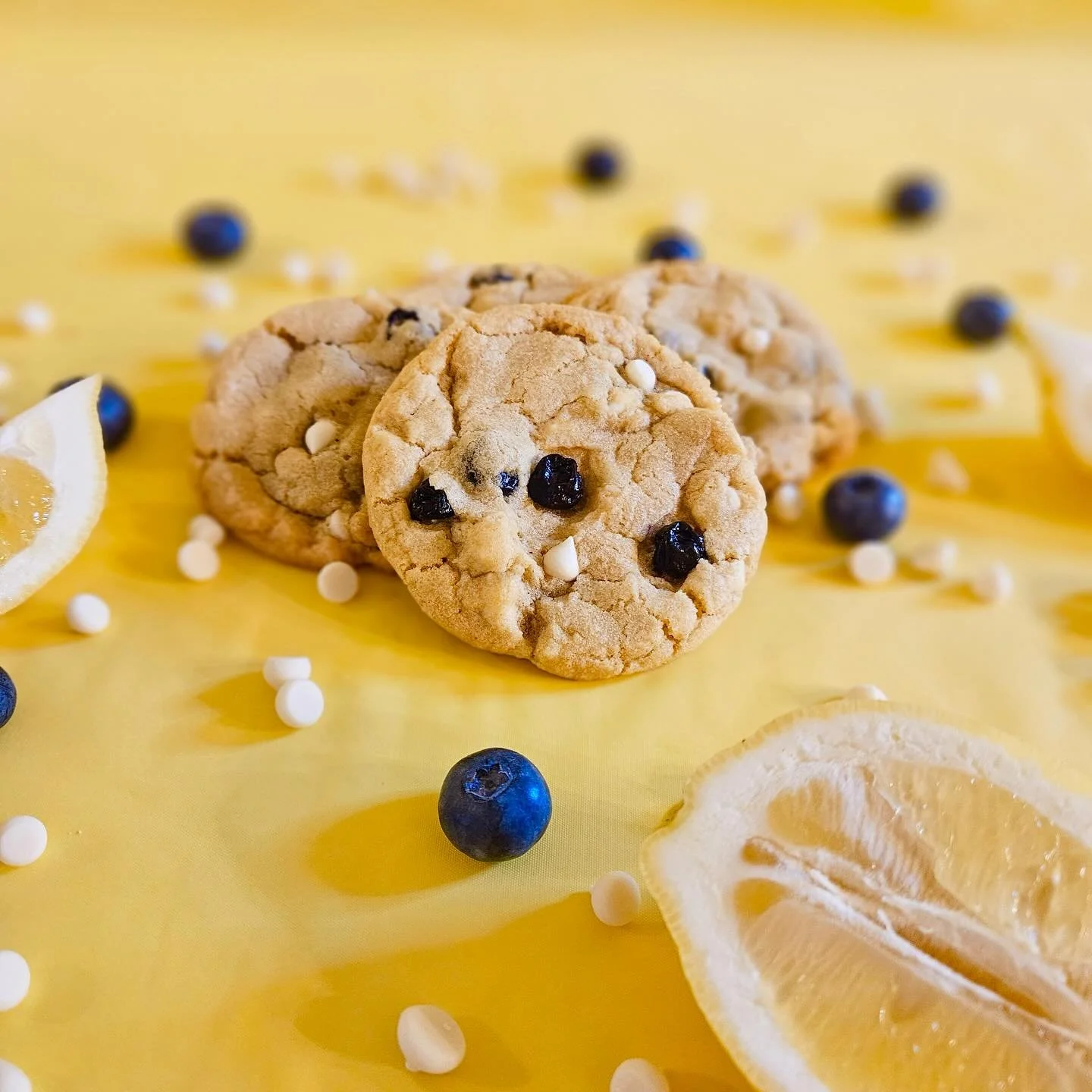 Drum roll please🥁 

Introducing our first menu item: White chocolate blueberry lemon cookies. These delicious treats are loaded with decadent white chocolate chips, sweet dried blueberries 🫐, and a bright burst of lemon 🍋, these are sure to bright
