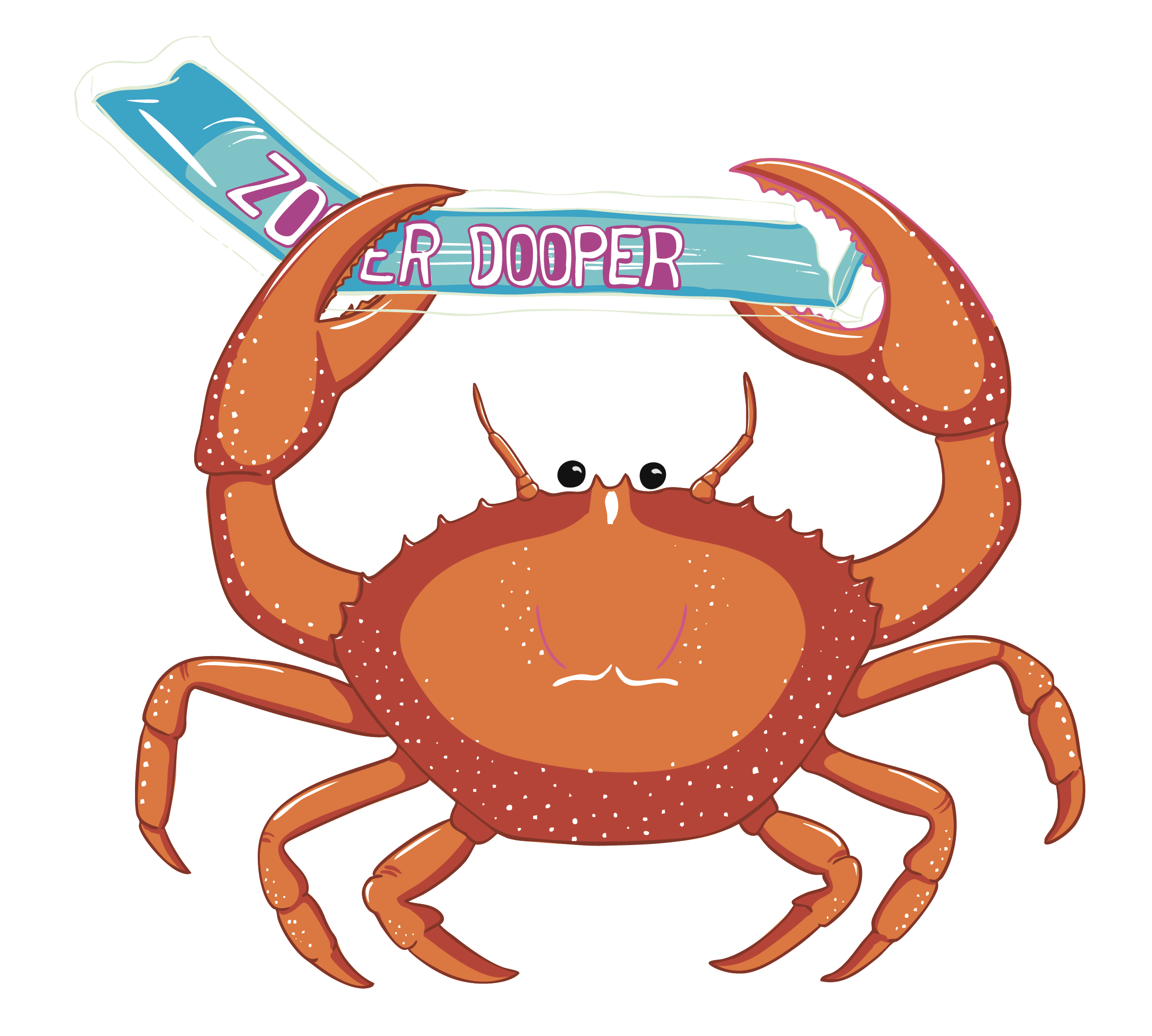Hazel was here illustration of a crab snipping open a blue zooper dooper icypole.