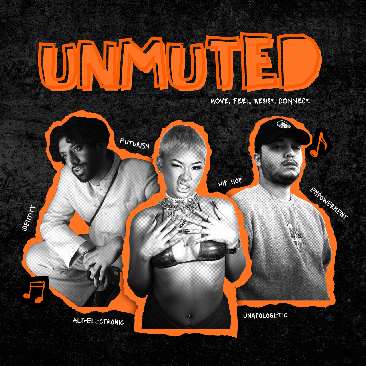UNMUTED event artwork featuring SRIRACHI, CAUTION, and SAIEESH