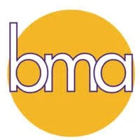 BMA logo with yellow circle and purple lowercase letters