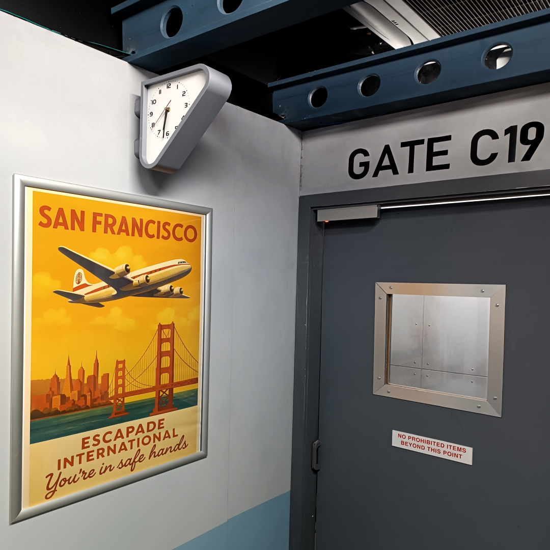 Gate area of the Turbulence escape room, Rosebery, Sydney