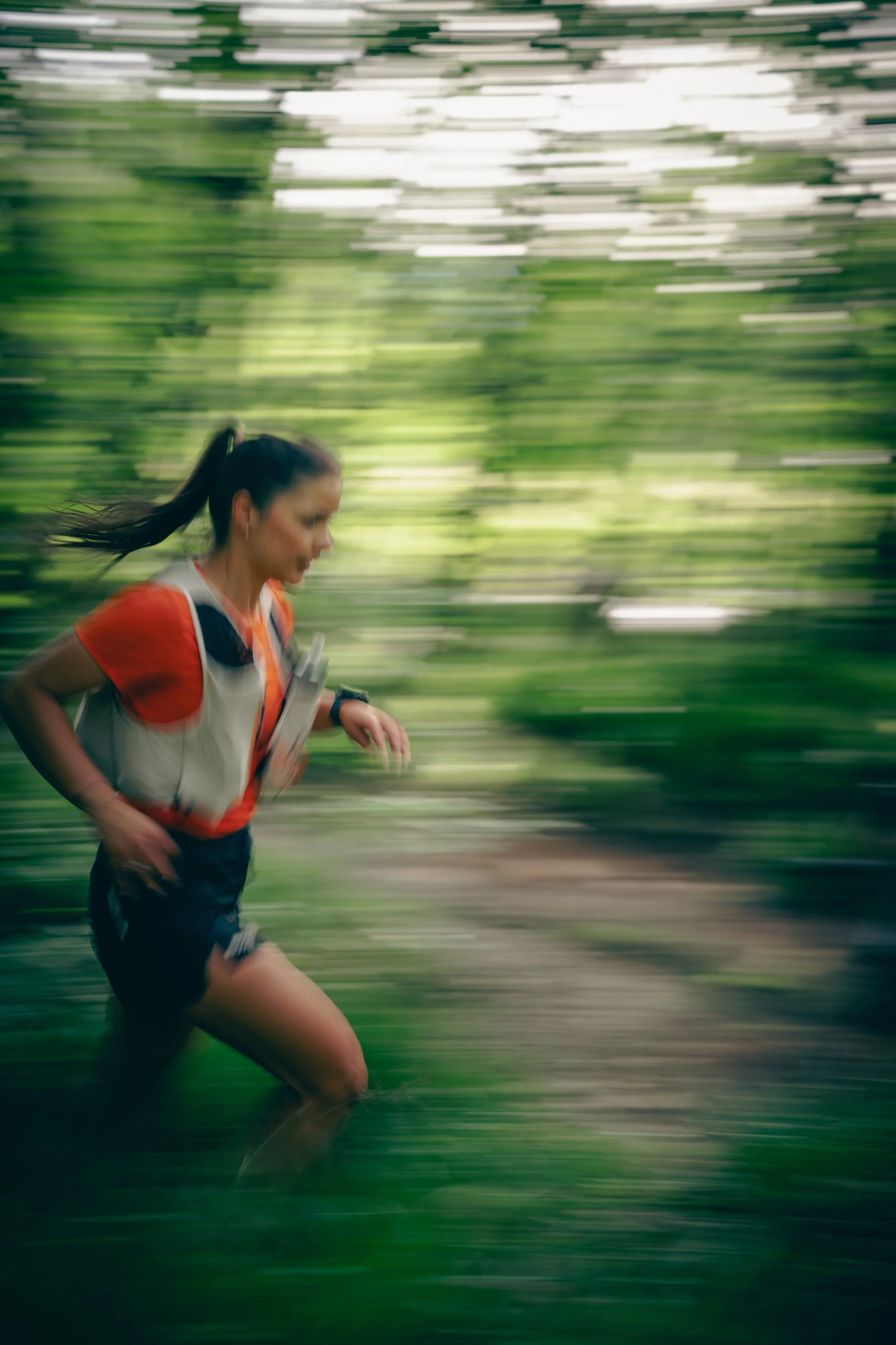 blurred image showing a trail running.