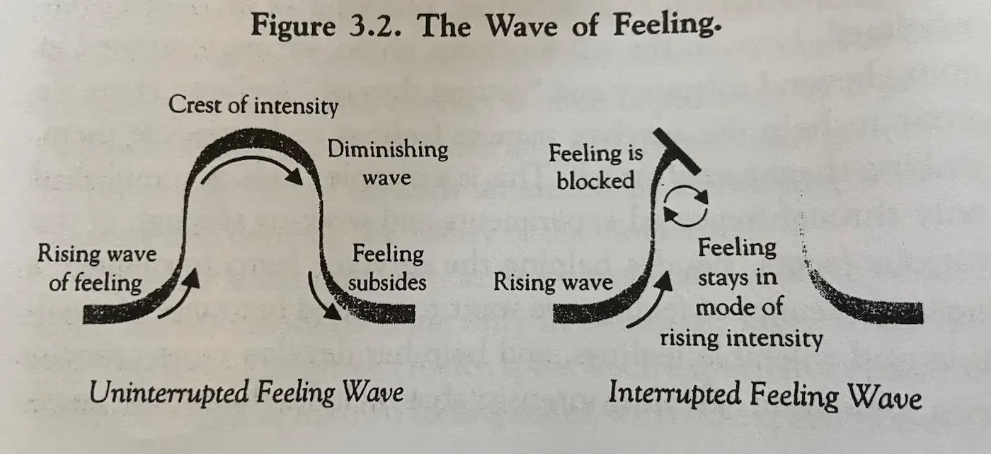 Diagram of the Gestalt therapy ‘wave of feeling’ showing uninterrupted and interrupted emotional processes