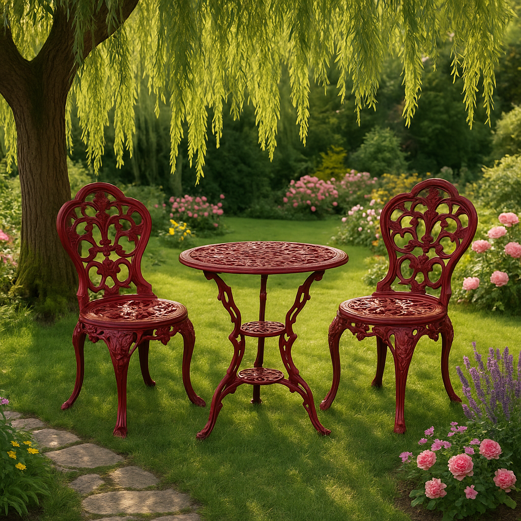 Vintage Red Cast Iron Patio Set