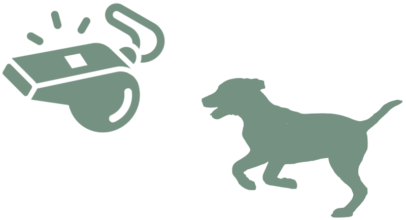 Silhouette of a dog and a whistle in green color.