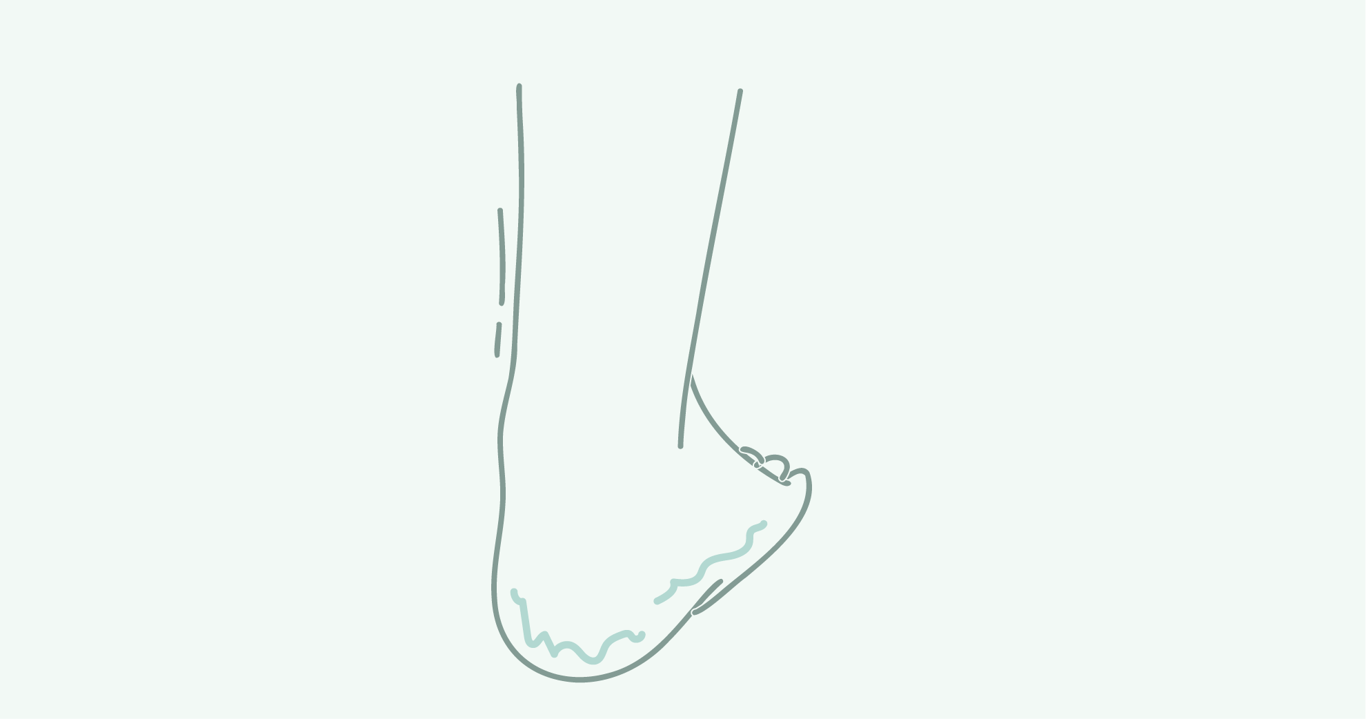 Line drawing of a human foot from the bottom depicted in blue outline and light blue background