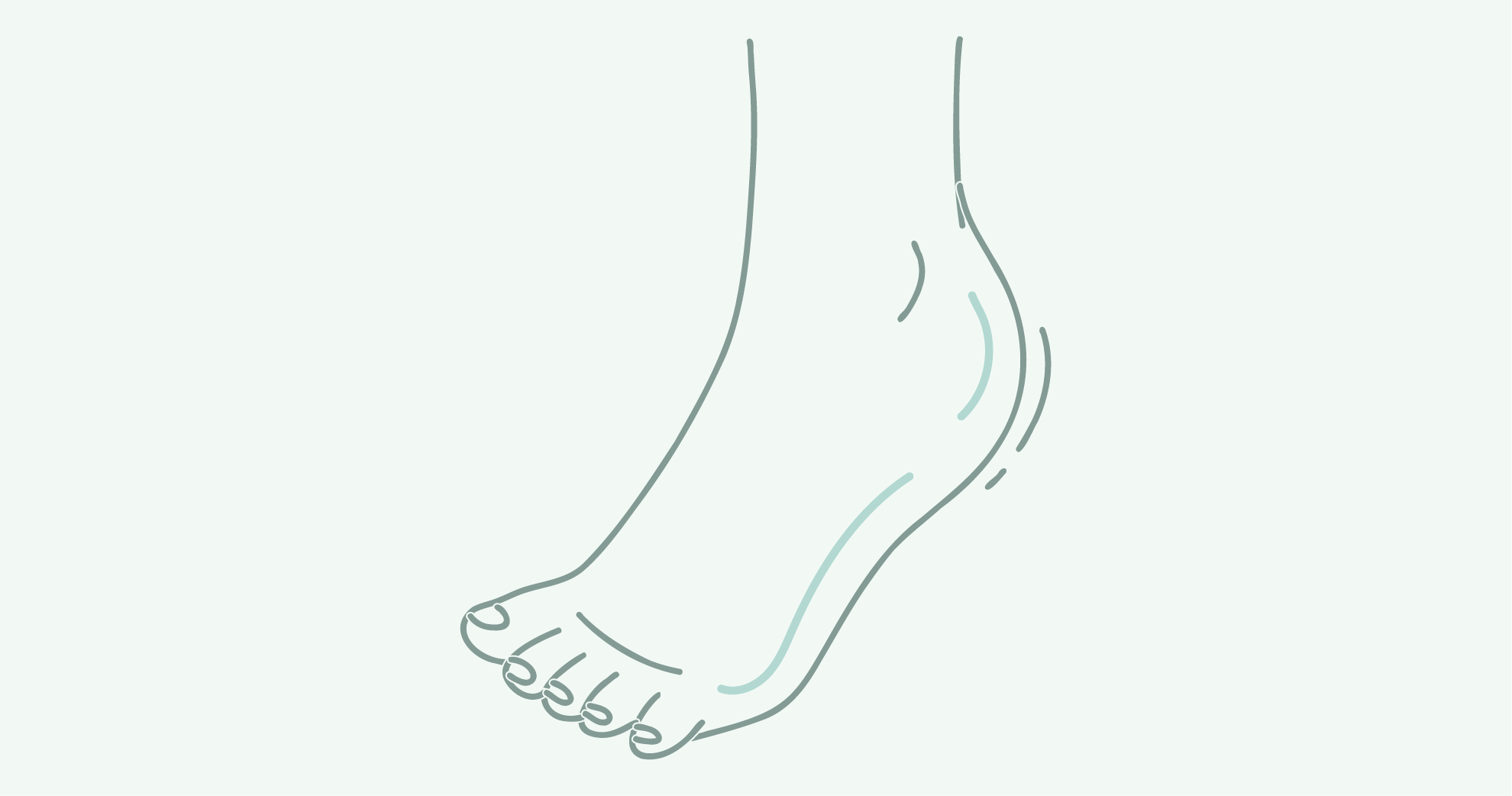 Line drawing of a human foot from the side with toes pointing downward.