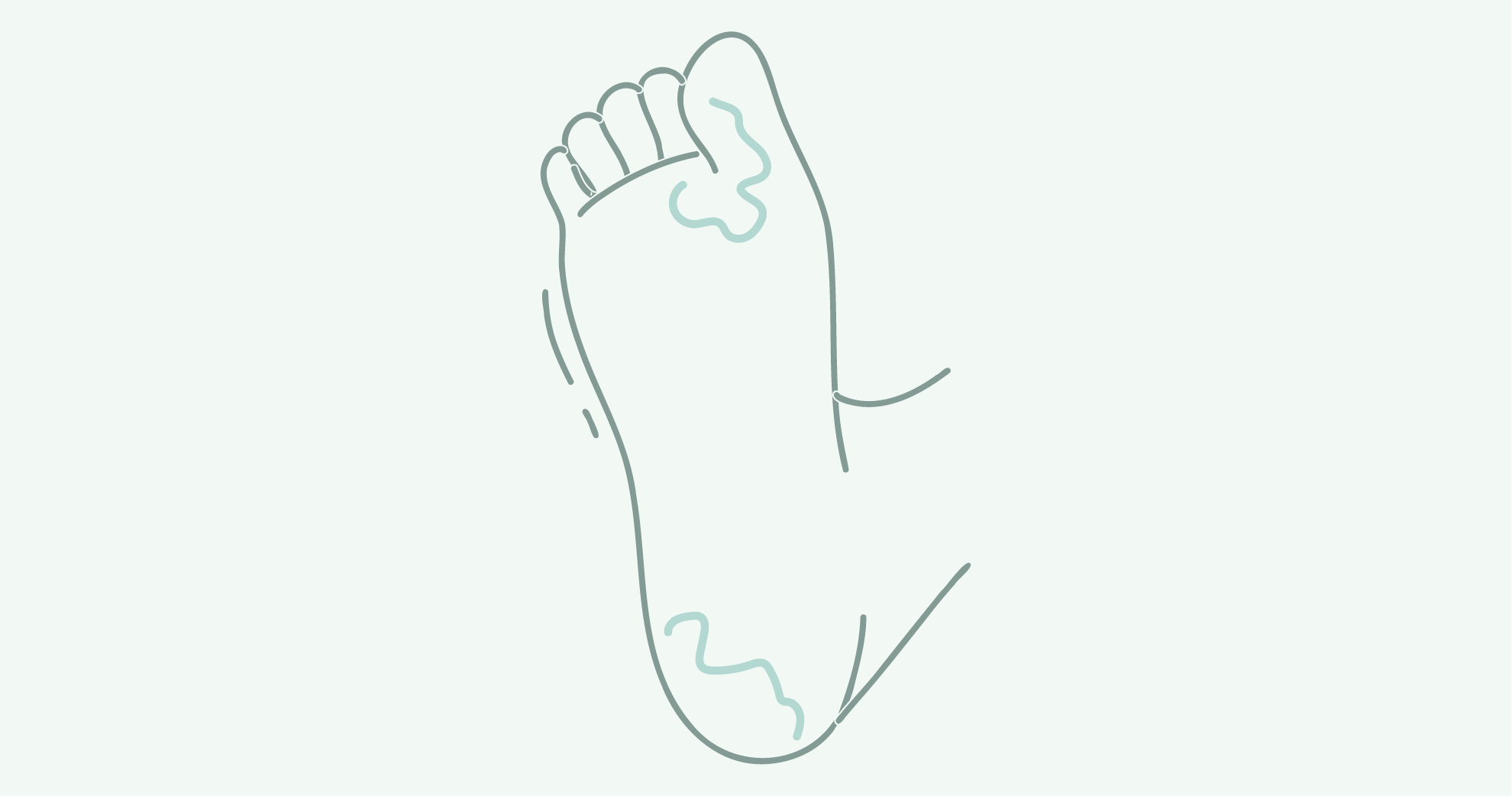 Line drawing of a human foot from the bottom depicted in blue outline.