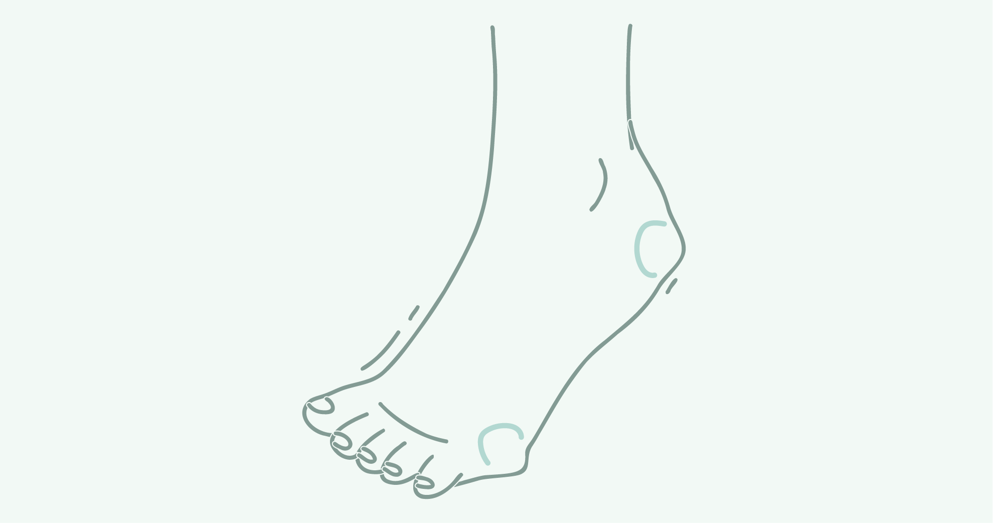Line drawing of a human foot viewed from the side, showing toes, arch, and ankle.