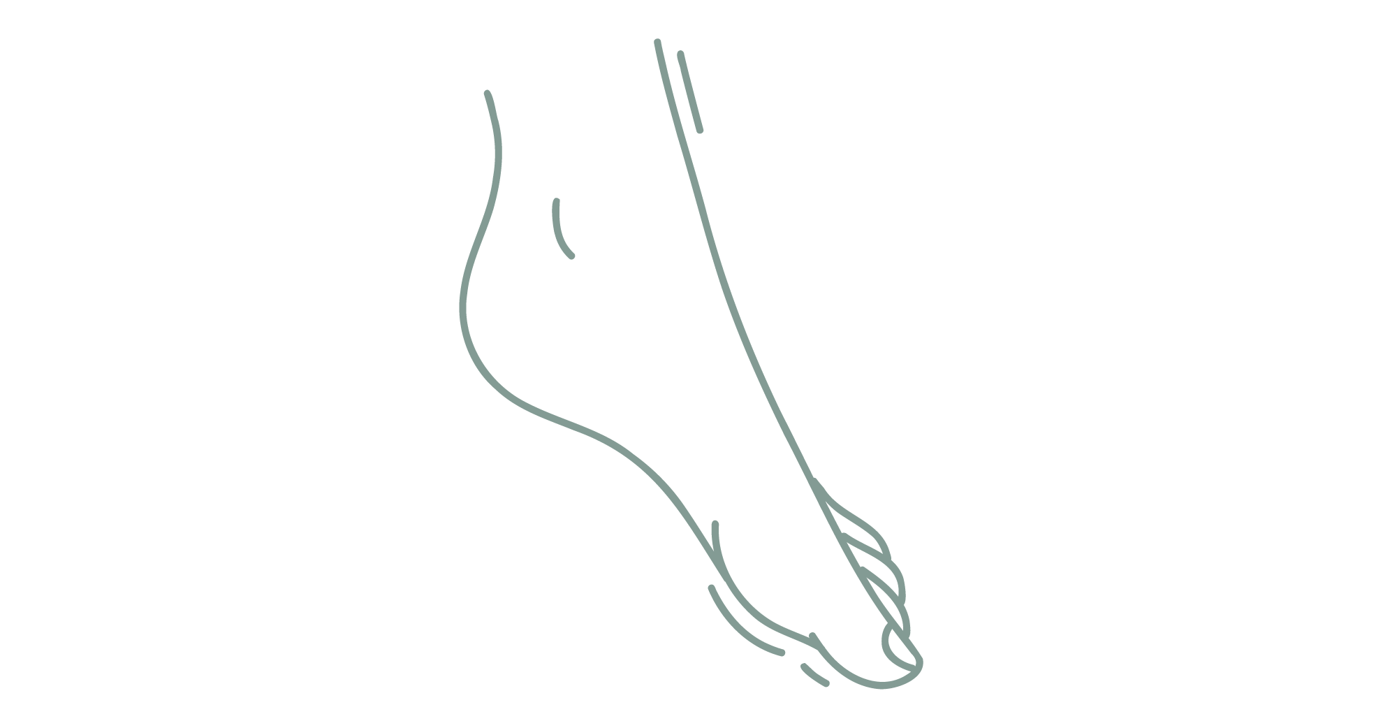Line drawing of a human foot viewed from the side, showing toes, arch, and ankle.