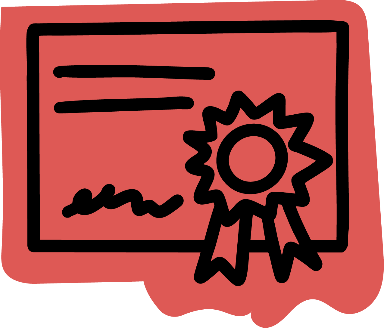 Illustration of a certificate with a medal or ribbon, symbolizing achievement or award.