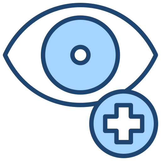 An eye with a medical cross symbol indicating eye health or medical care.