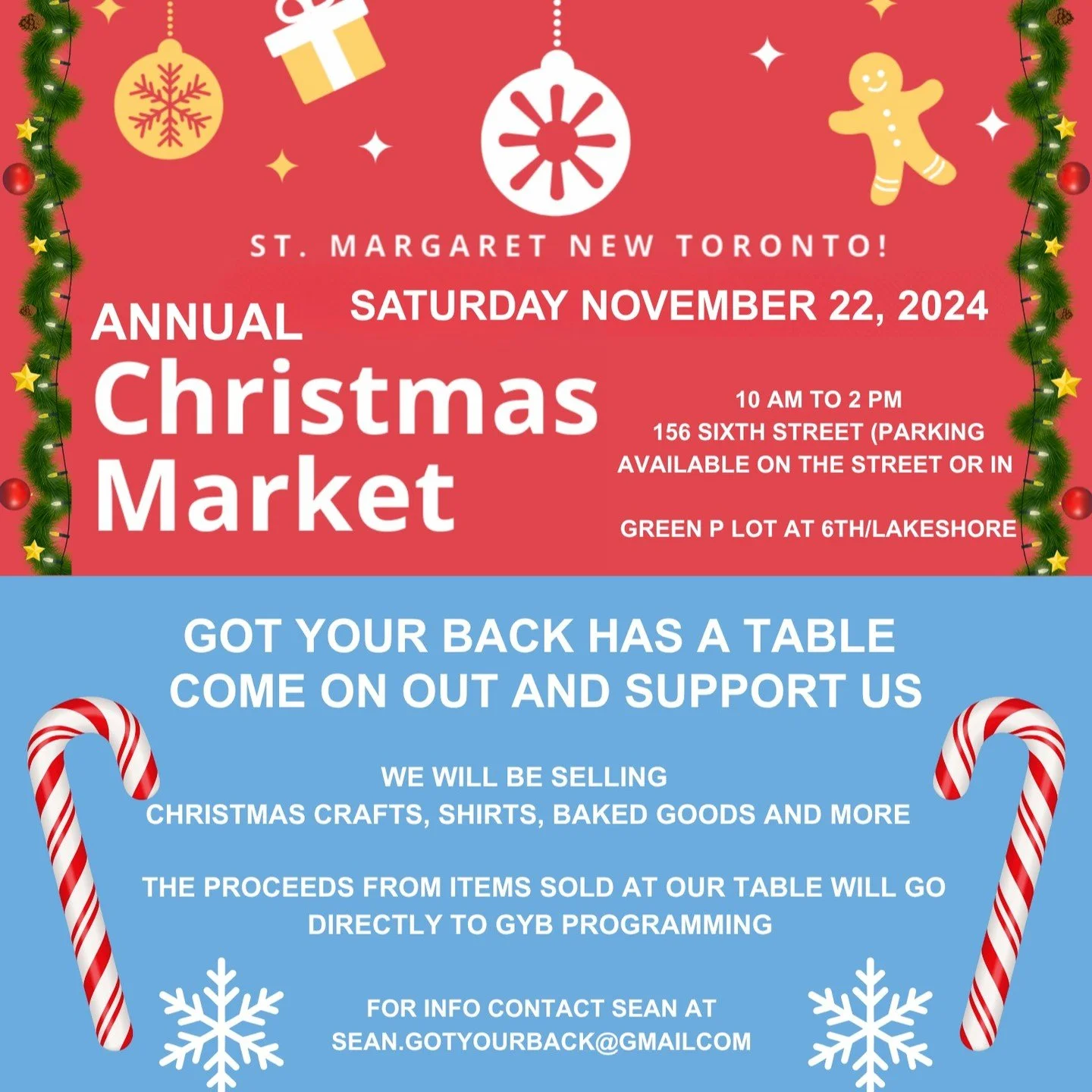 🎄✨ Join GYB at the St. Margaret&rsquo;s Annual Christmas Market! ✨🎄

We&rsquo;re so excited to be part of this year&rsquo;s St. Margaret New Toronto Christmas Market on Saturday, November 22, 2024, from 10 AM&ndash;2 PM at 156 Sixth Street!

Come s