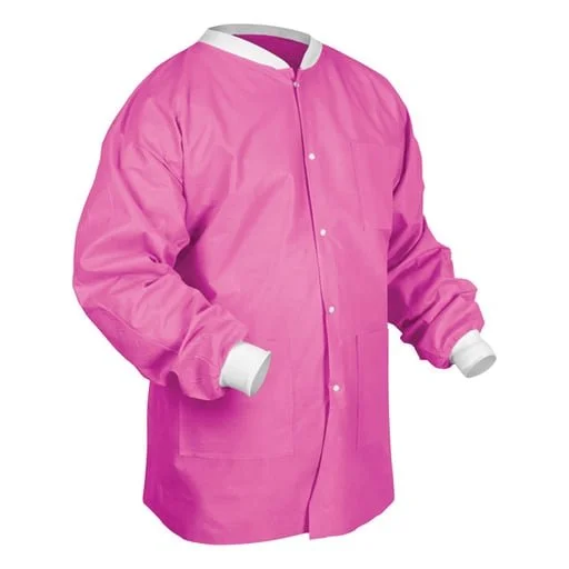 LAB JACKET NON-WOVEN W/ KNIT CUFF & COLLAR 30/PK PINK