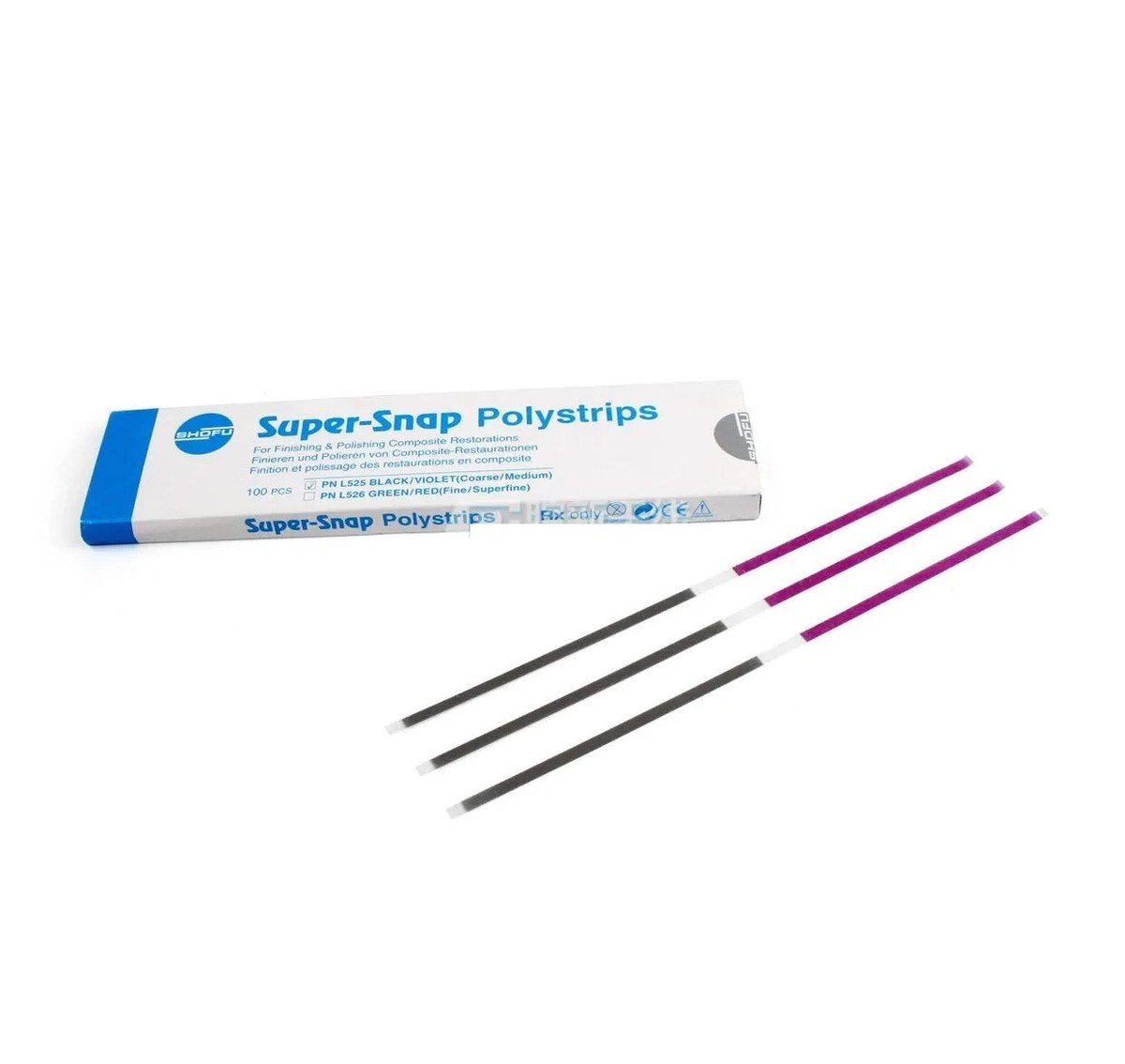 L525 SUPER SNAP POLYSTRIPS, BLACK/VIOLET (COARSE/MEDIUM) 100/PK