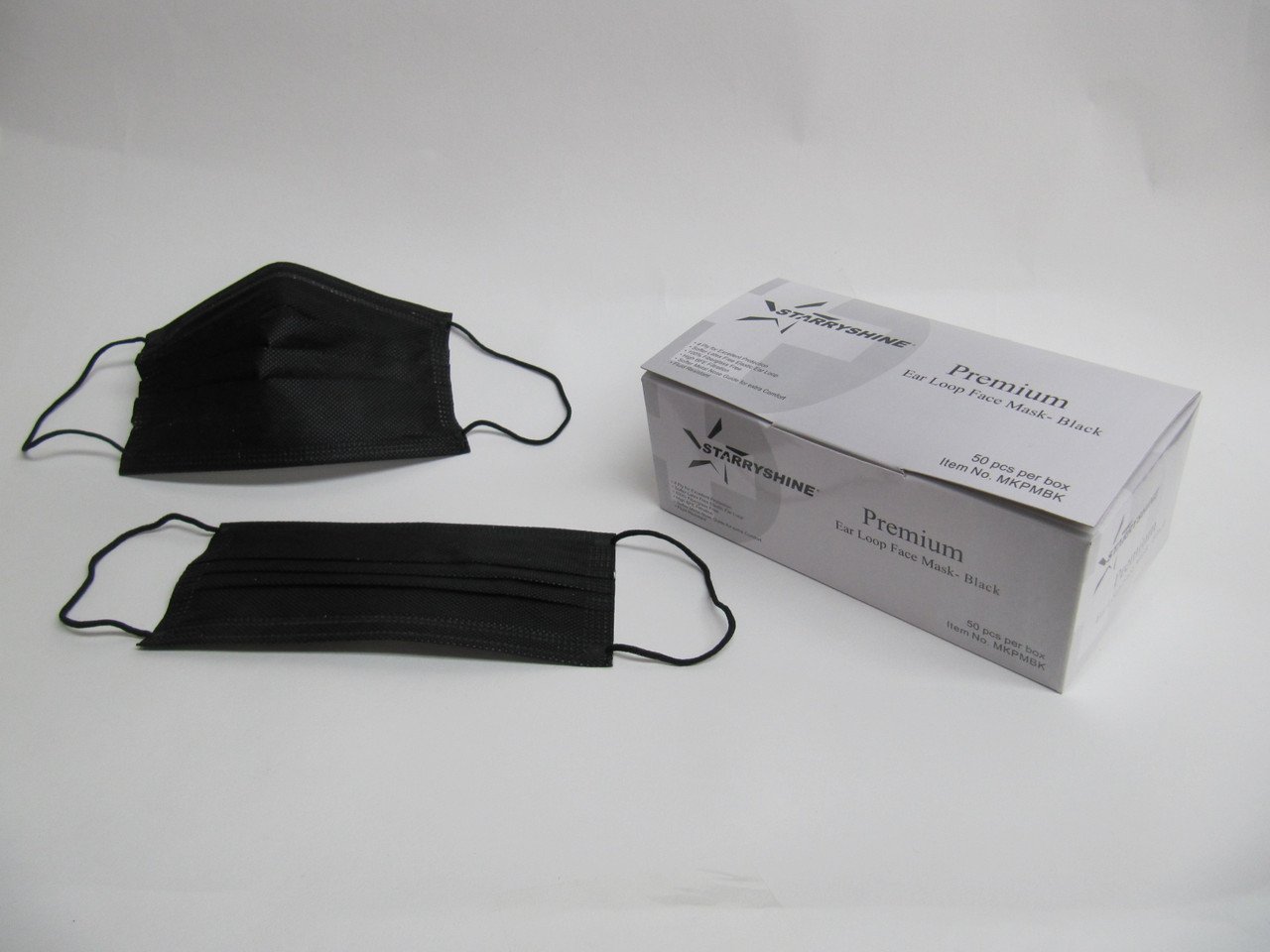 SS EAR-LOOP FACE MASKS PREMIUM BLACK 50 BOX