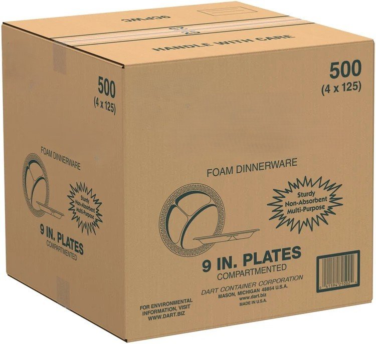 GENPAK CELEBRITY FOAM PLATES ROUND 9" 3-COMPARTMENT (500 PLATES)
