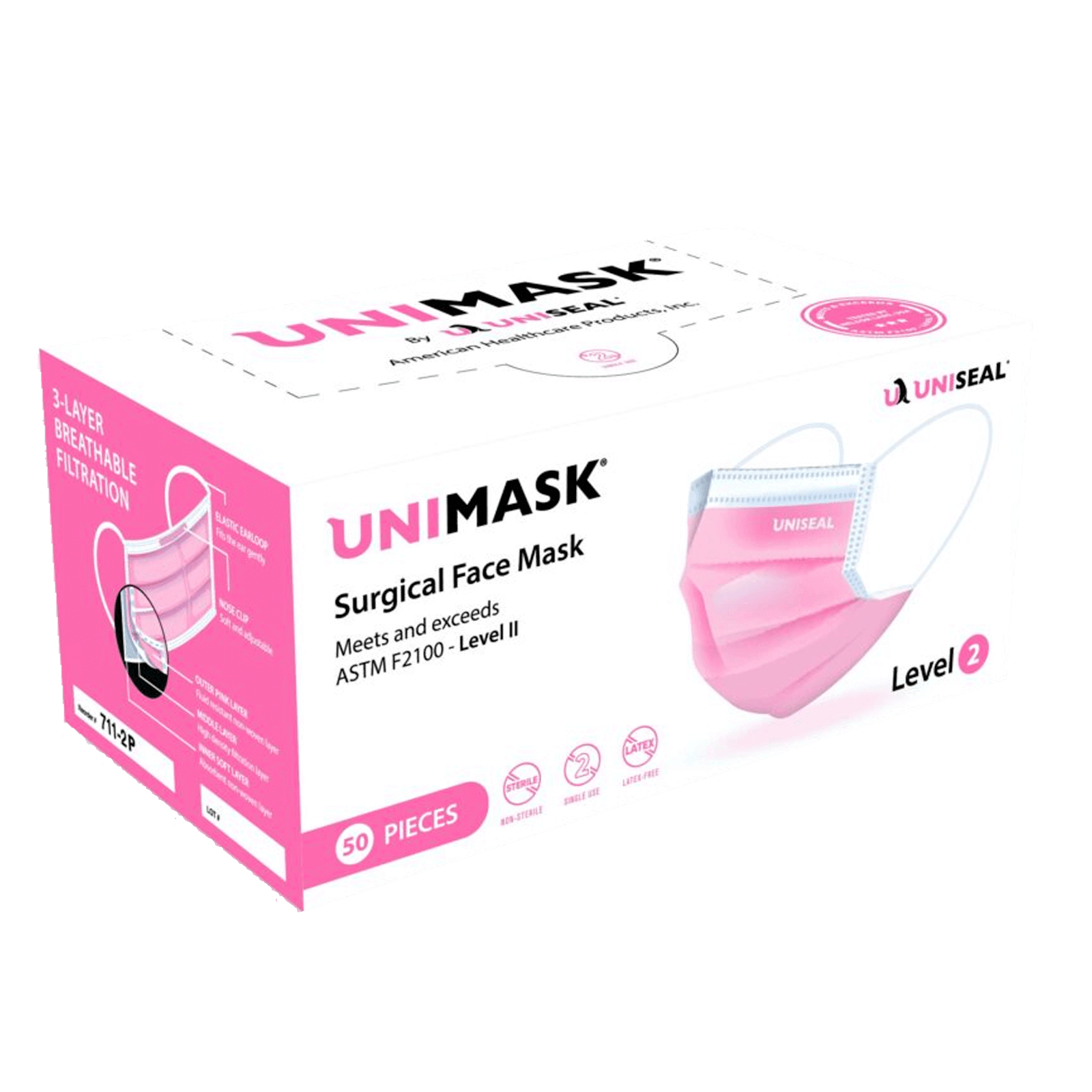 UIMASK LEVEL 2 PINK 50/BX