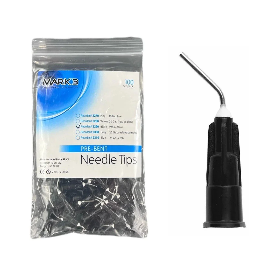 PRE-BENT NEEDLE TIPS 19G BLACK 100/PK